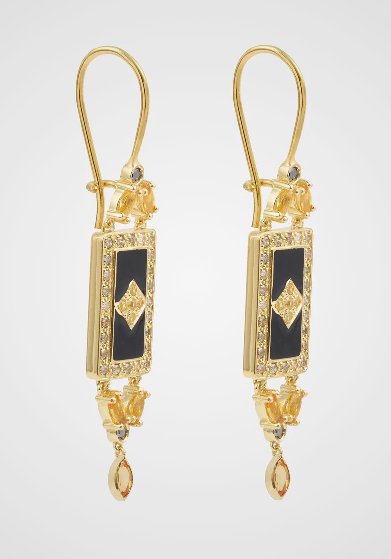 Ava 1, 18K Yellow Gold, Yellow Sapphire + Salt and Pepper Diamond Earrings