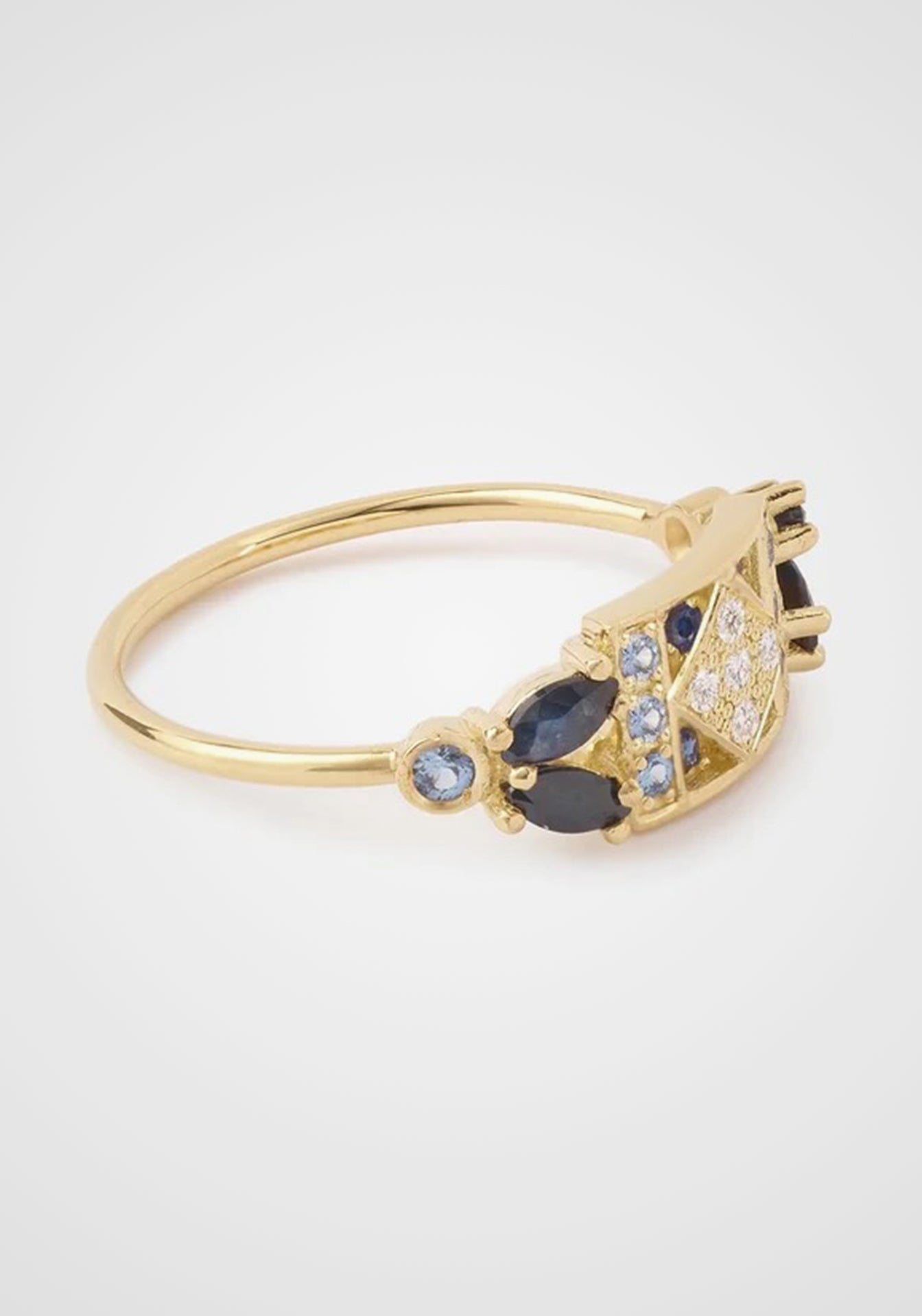 Ava 2, 18K Yellow Gold, Sapphire + Salt and Pepper Diamond Ring