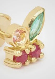 Camélia 1, 18K Yellow Gold, Emerald, Rubies, Pink Sapphire Earrings