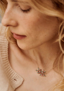 Camélia 2, 18K Yellow Gold, Emeralds, Rubies + Pink Sapphire Necklace
