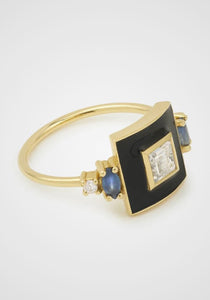 Ginger 1, 18K Yellow Gold, Lavender Sapphires + Salt and Pepper Diamond ring