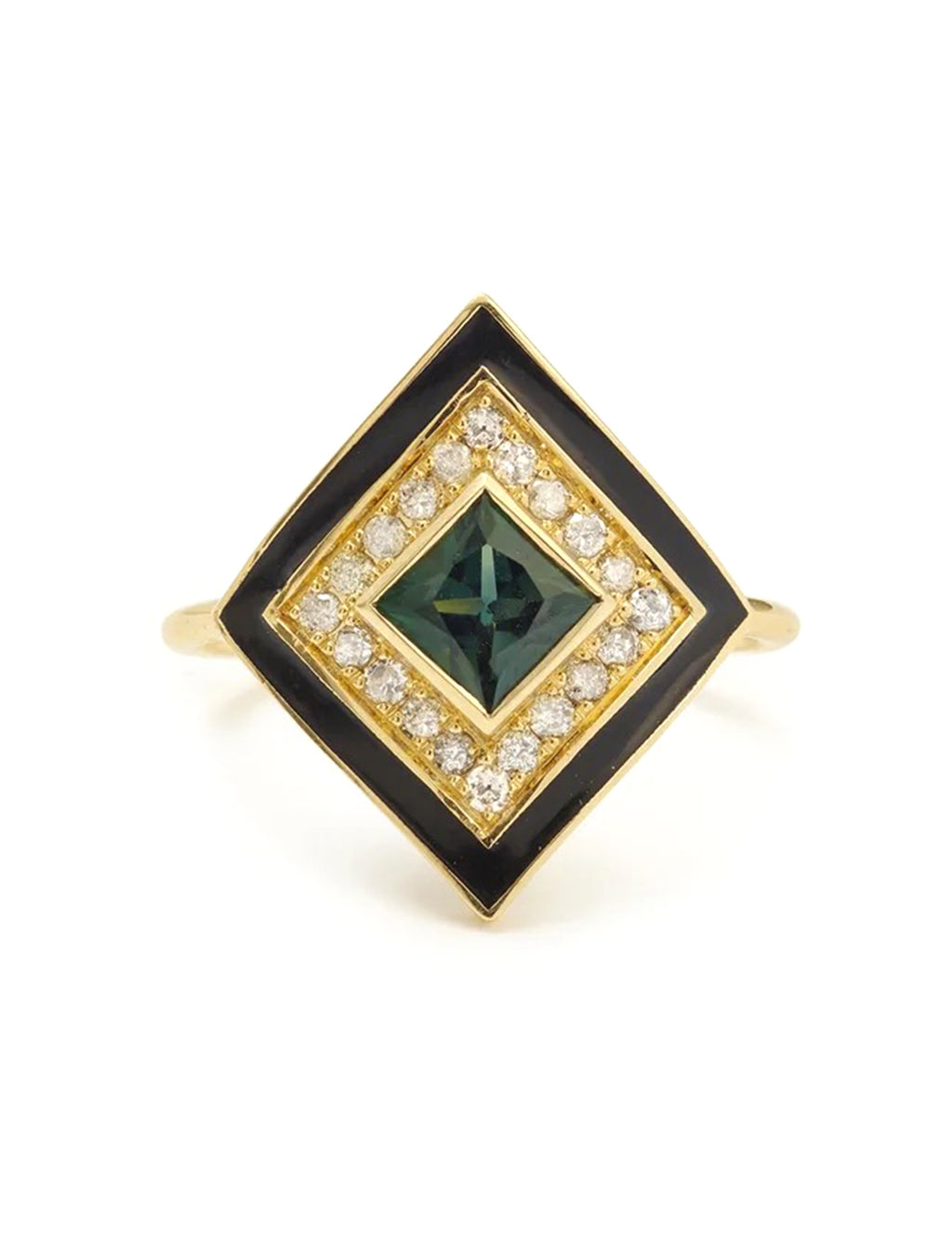 Ginger 4, 18K Yellow Gold, Green Sapphire + Salt and Pepper Diamond Ri ...