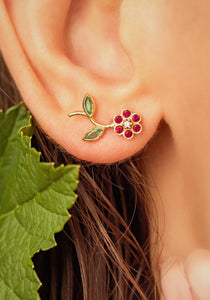 Miniflower 5, 18K Yellow Gold, Emeralds, Rubies + Pink Sapphire Earring (Right)