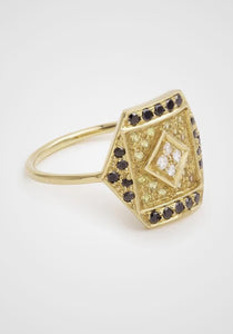 Paloma 1, 18K Yellow Gold, Yellow Sapphires, Black + White Diamond Ring