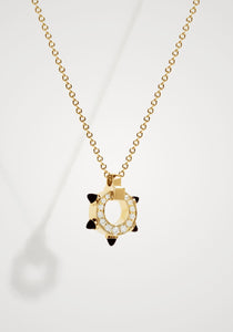 Spike Mini Circle, 18K Yellow Gold, Black Agates + Diamond Necklace
