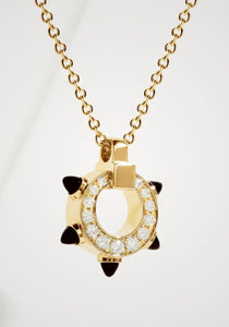 Spike Mini Circle, 18K Yellow Gold, Black Agates + Diamond Necklace