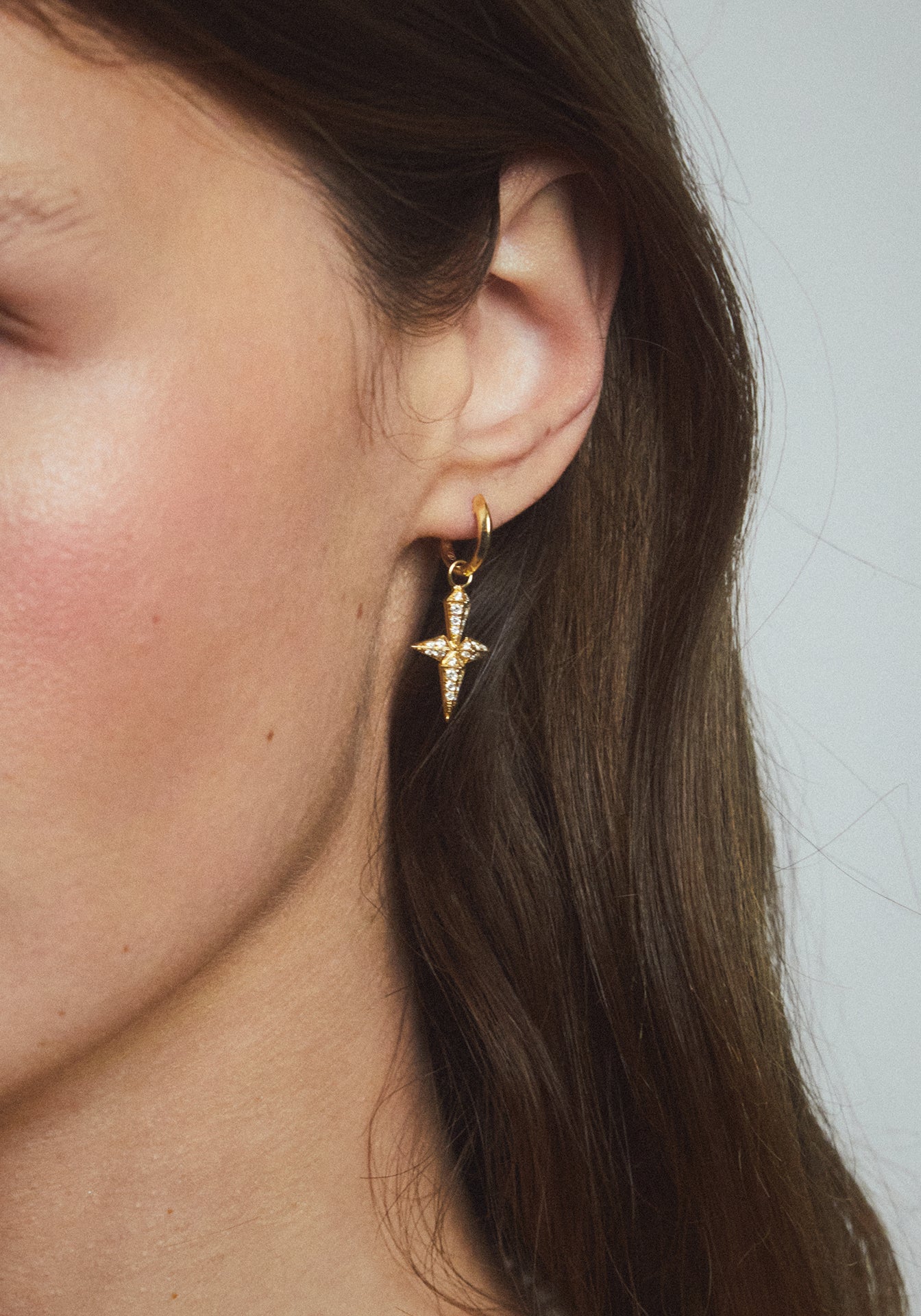 Creole Rockaway Cross, 18K Yellow Gold + Diamond Earring
