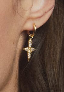 Creole Rockaway Cross, 18K Yellow Gold + Diamond Earring