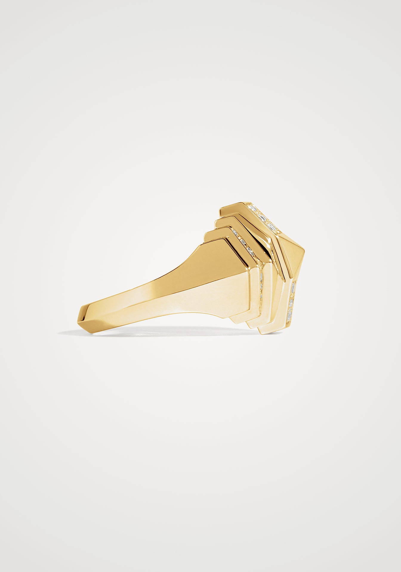 Rockaway Mini Pyramid, 18K Yellow Gold + Semi Pavé Diamond Ring