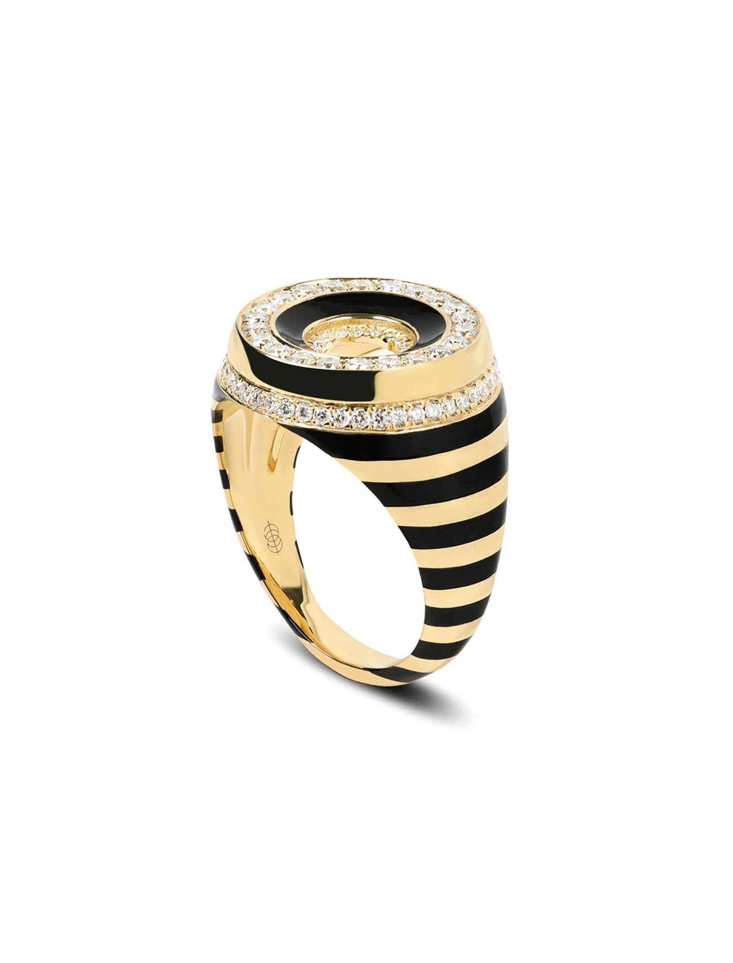 Akita, 18K Yellow Gold + White Diamond Signet Ring