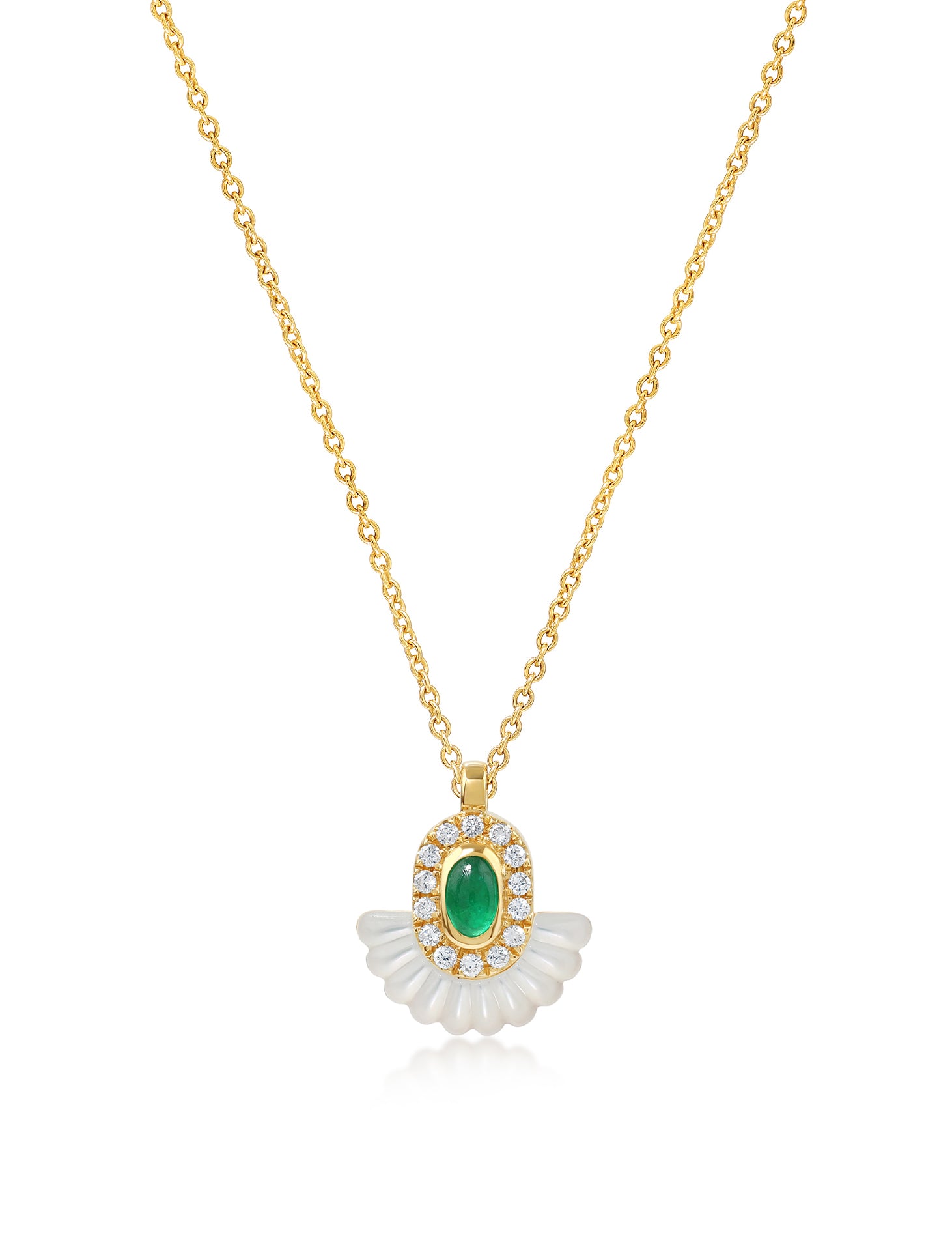 Alara Snowdrop, 18K Yellow Gold, Emerald + Diamond Pendant
