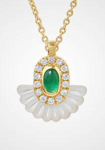 Alara Snowdrop, 18K Yellow Gold, Emerald + Diamond Pendant