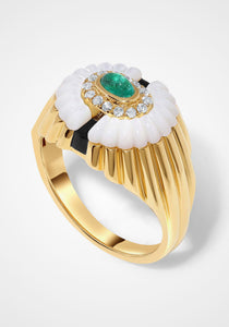 Alara Snowdrop, 18K Yellow Gold, Emerald + Diamond Signet Ring