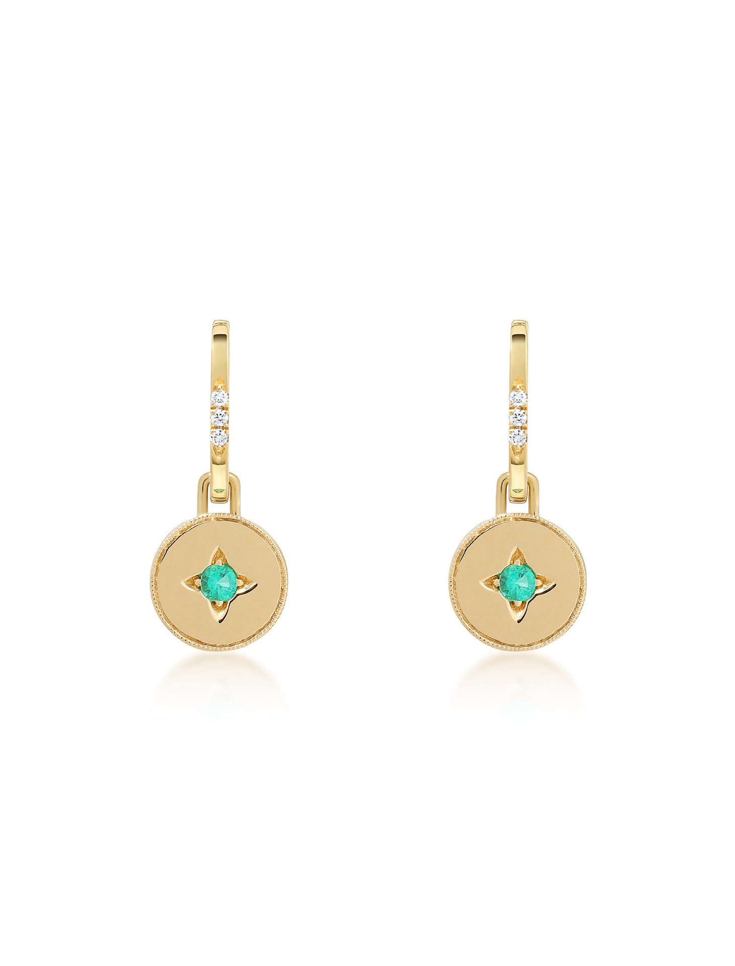 Drew Warisan Minor, 18K Yellow Gold, Emerald + Diamond Earrings