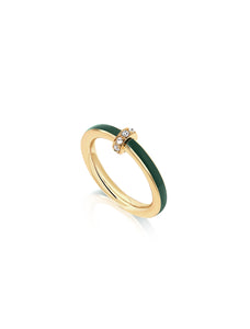 Idris, 18K Yellow Gold, Diamond + Green Enamel Ring