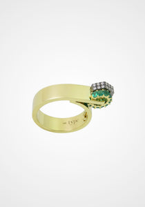 Beau, 14K Yellow Gold, Emerald + Diamond Ring