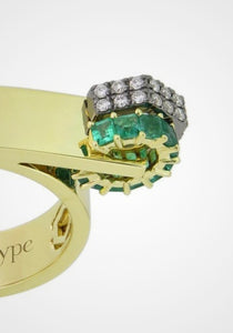 Beau, 14K Yellow Gold, Emerald + Diamond Ring