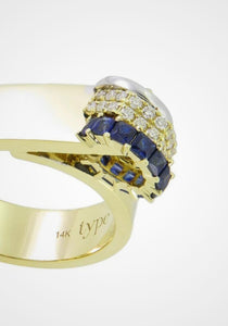 Claire, 14K Yellow Gold, Blue Sapphire + Diamond Ring