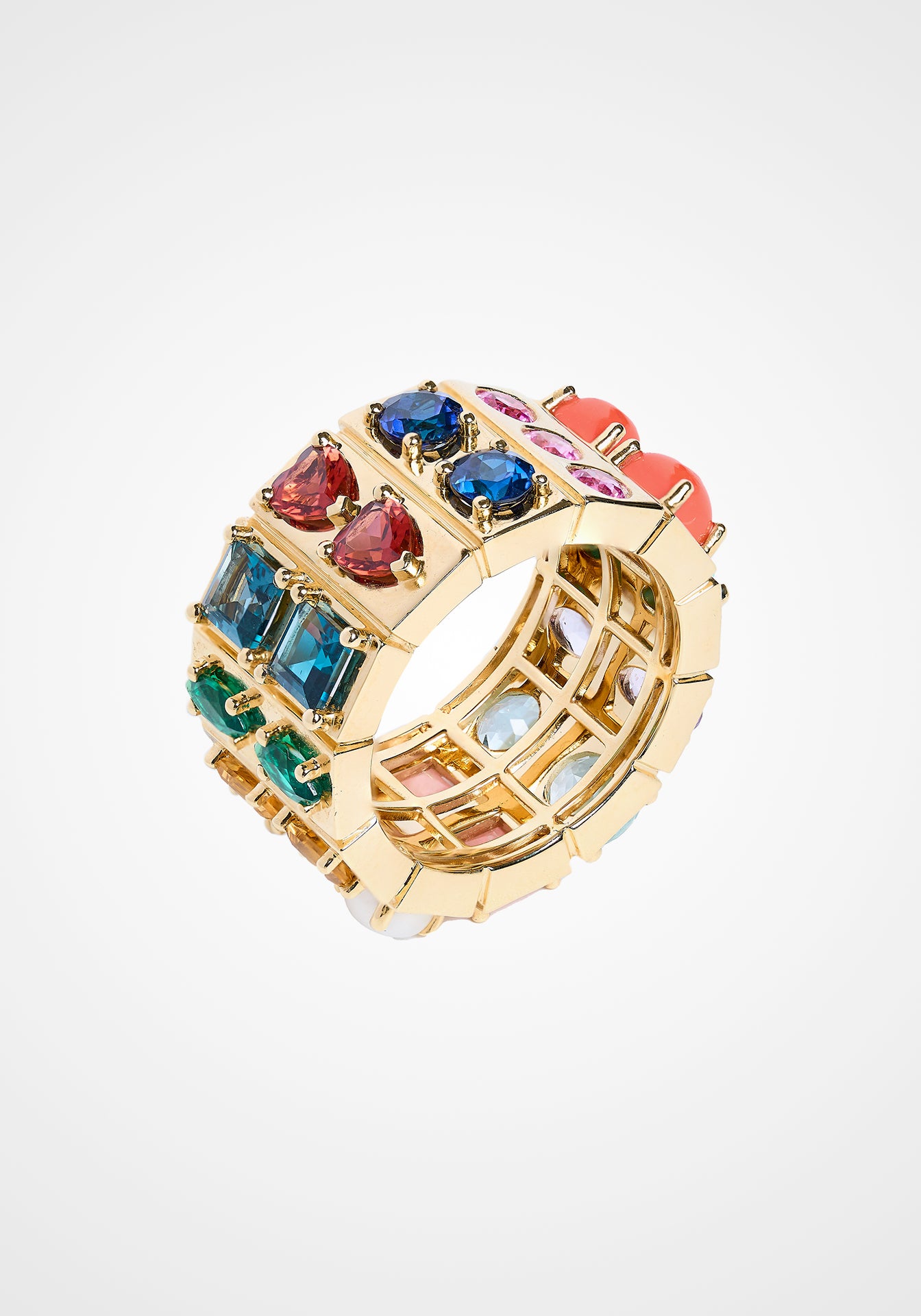The l'Ego Collection Spin, 14K Yellow Gold, Multi-Gemstones + Pearl Cigar Band
