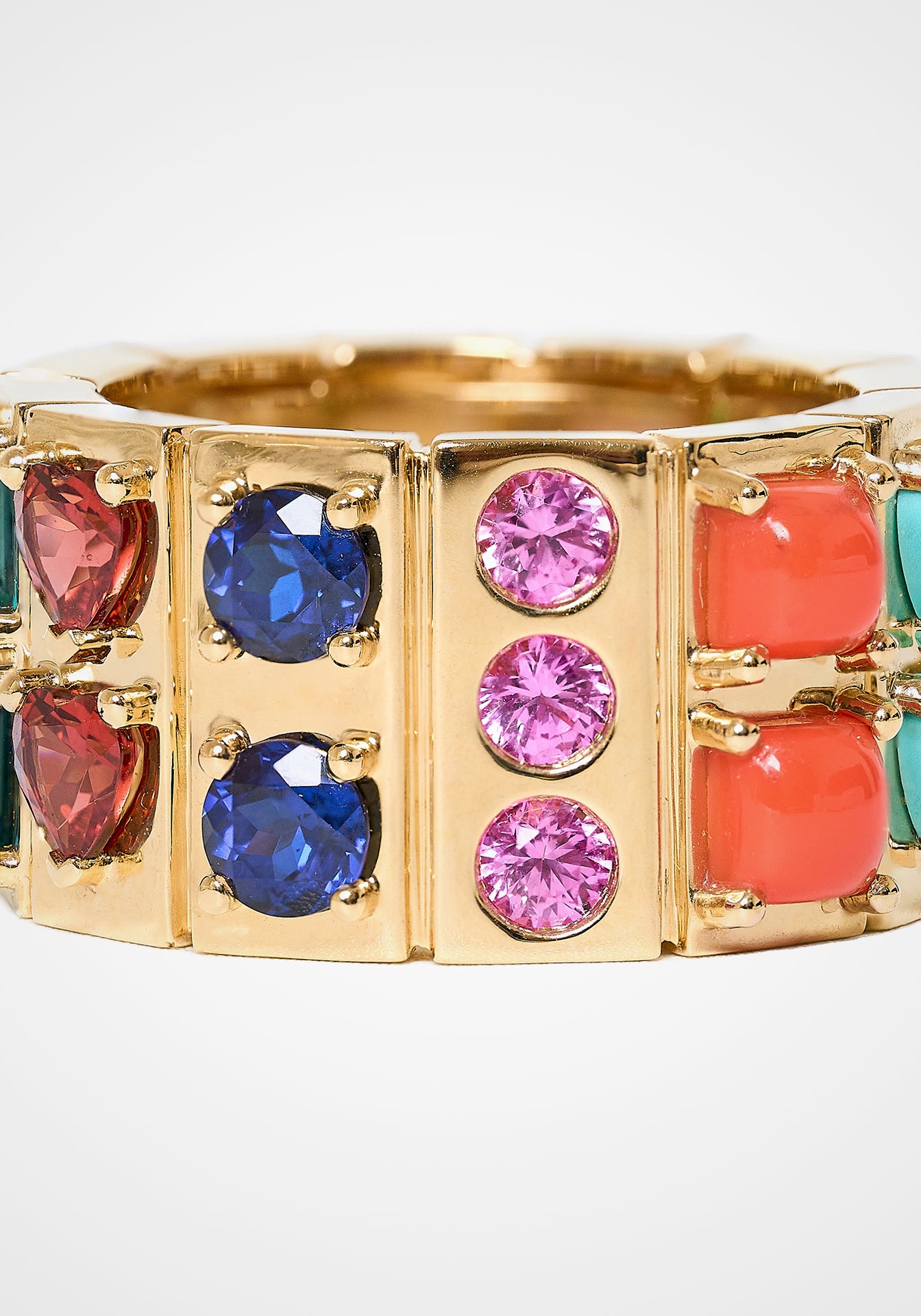 The l'Ego Collection Spin, 14K Yellow Gold, Multi-Gemstones + Pearl Cigar Band
