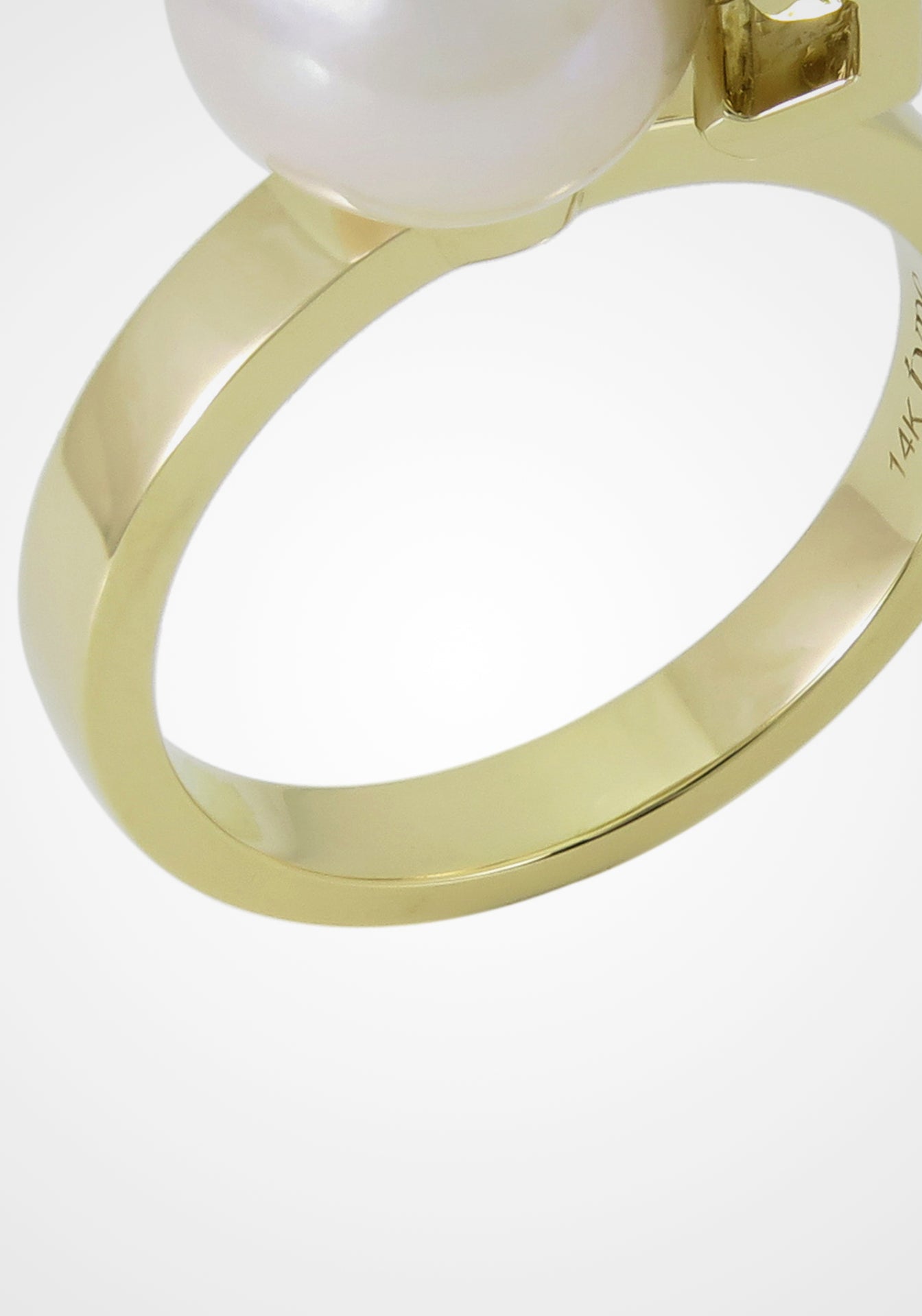 Pierced, 14K Yellow Gold, Pearl + Diamond Ring