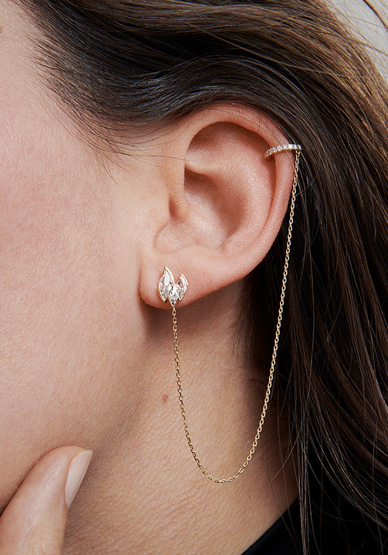 Flame Ember, 18K Yellow Gold + Diamond Chain Cuff Earring