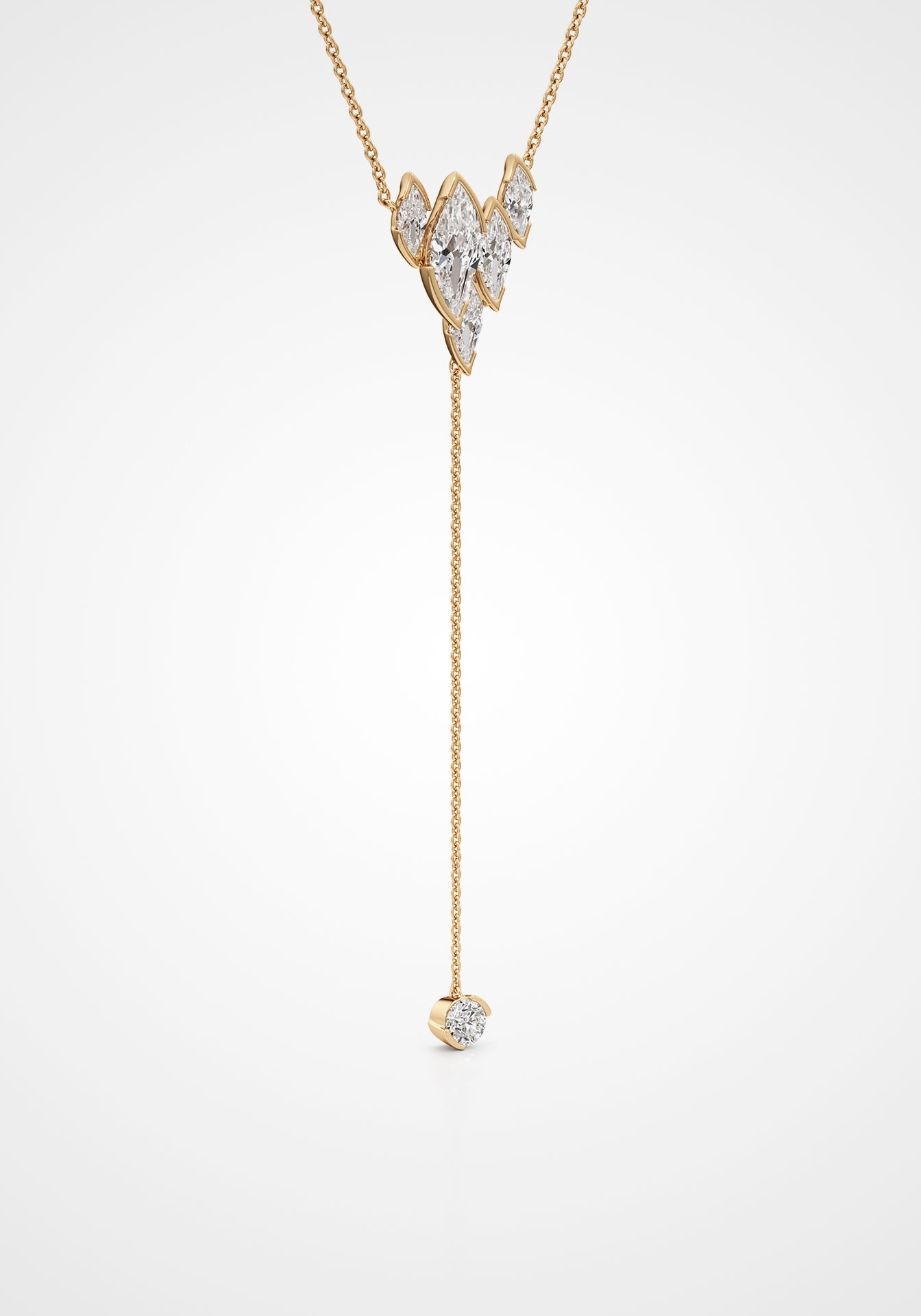 Flame Royale, 18K Yellow Gold + Diamond Lariat Necklace