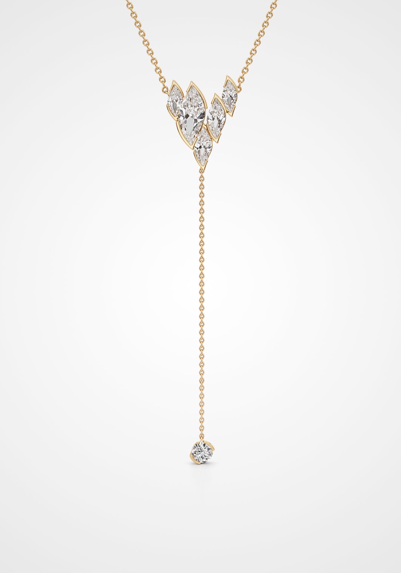 Flame Royale, 18K Yellow Gold + Diamond Lariat Necklace