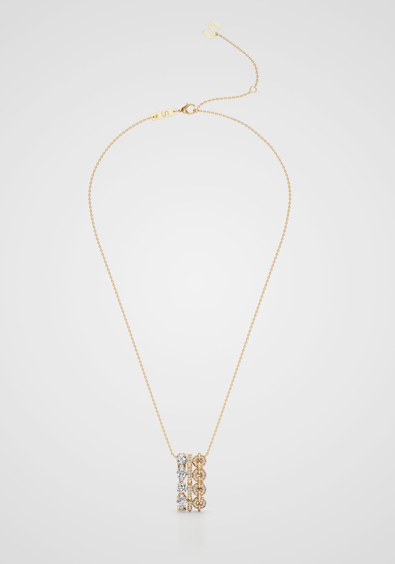 Armor, 18K Yellow Gold + Multi-Diamond Pendant Necklace