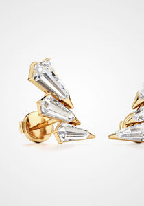 Phoenix Feather, 18K Yellow Gold + Diamond Earrings