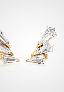 Phoenix Feather, 18K Yellow Gold + Diamond Earrings