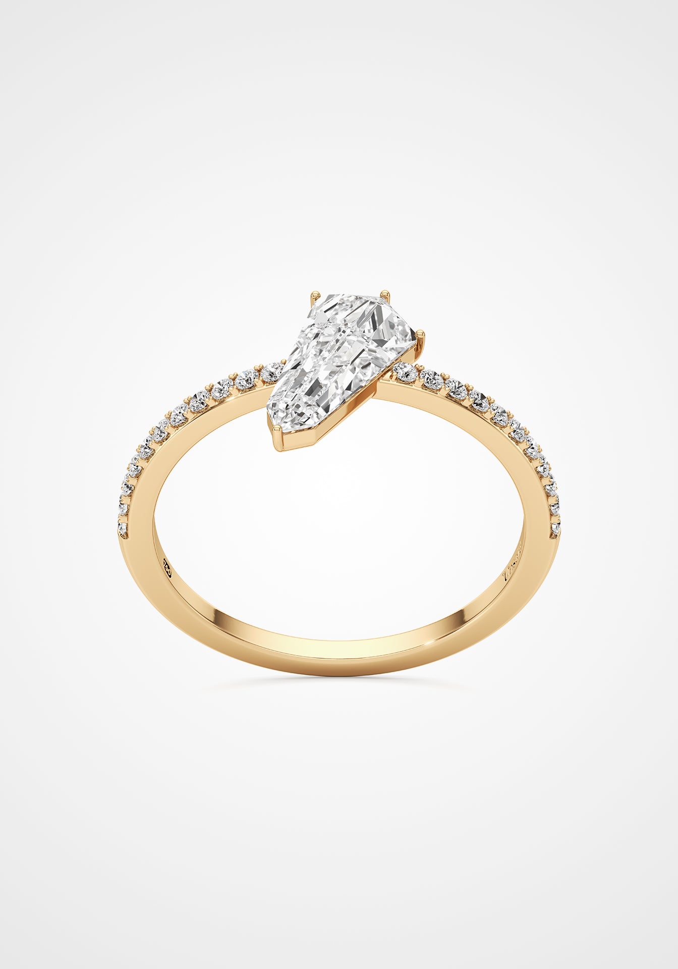 Phoenix, 18K Yellow Gold + Diamond Solitaire Slant Ring