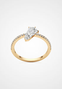 Phoenix, 18K Yellow Gold + Diamond Solitaire Slant Ring