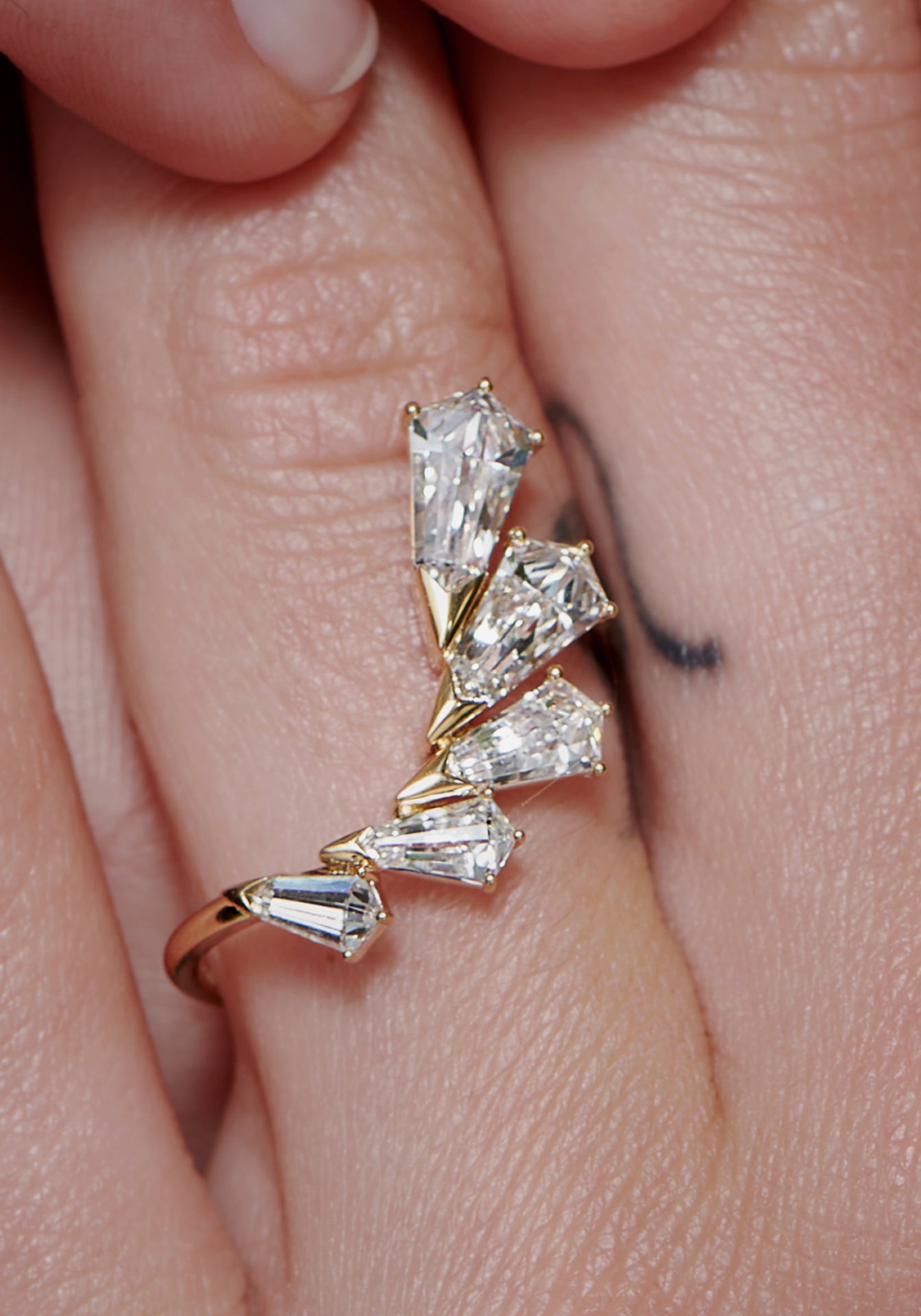 Phoenix Wing, 18K Yellow Gold + Diamond Open Ring, Large