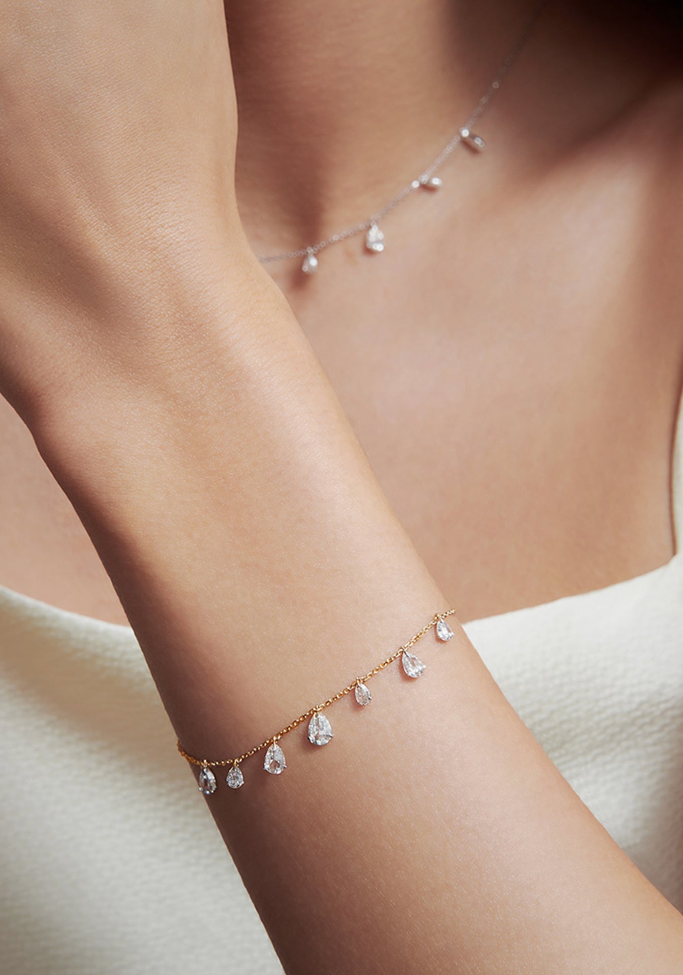 Tear, 18K Yellow Gold + Diamond Charm Bracelet