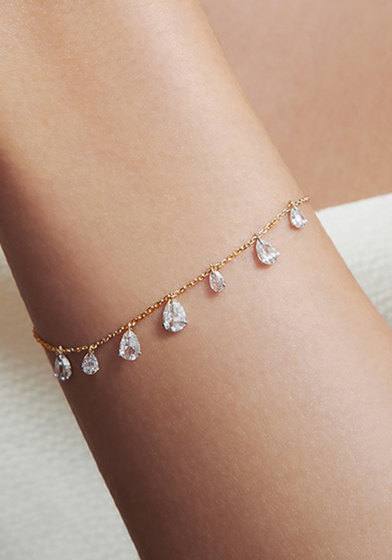 Tear, 18K Yellow Gold + Diamond Charm Bracelet