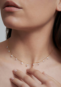Tear Charm, 18K Yellow Gold + Diamond Necklace