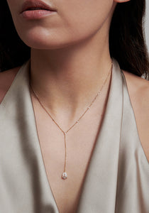 Tear, 18K Yellow Gold + Diamond Lariat Necklace