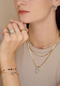 Aquamarine + Diamond Contour Bar, 18K Yellow Gold Pendant Necklace