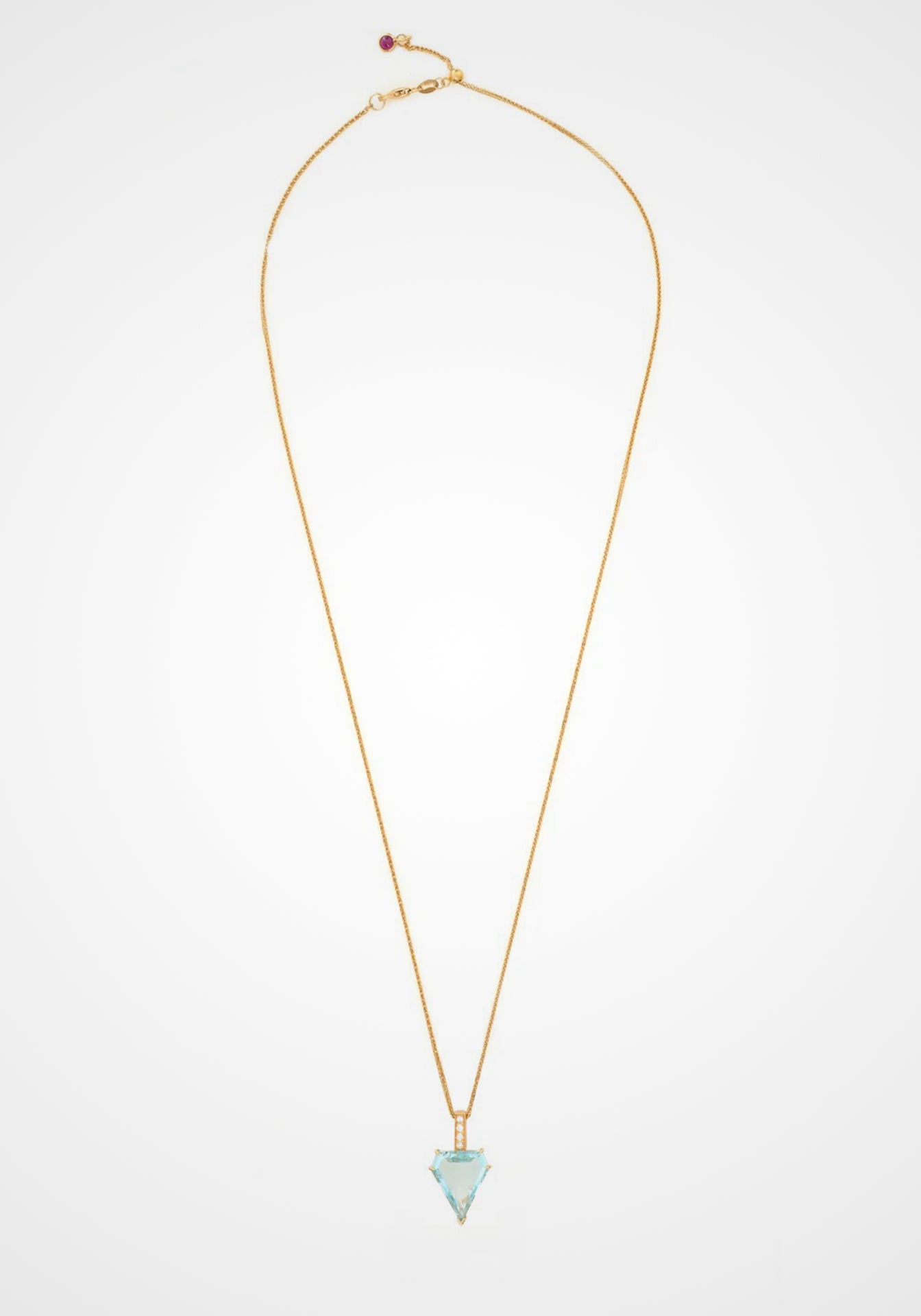 Aquamarine + Diamond Contour Bar, 18K Yellow Gold Pendant Necklace