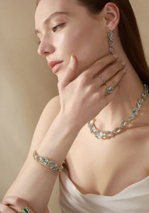 Aquamarine + Diamond Contour, 18K Yellow Gold Bracelet