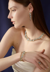 Aquamarine + Diamond Contour, 18K Yellow Gold Earrings