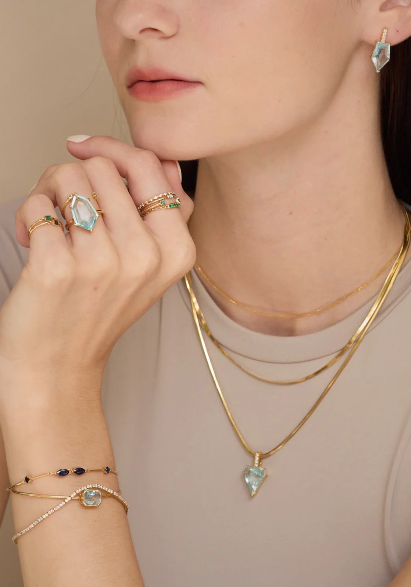 Aquamarine + Diamond Contour, 18K Yellow Gold Earrings