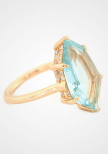 Aquamarine + Diamond Contour Polygon, 18K Yellow Gold Ring