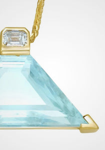 Aquamarine + Diamond Pyramid Contour, 18K Yellow Gold Necklace