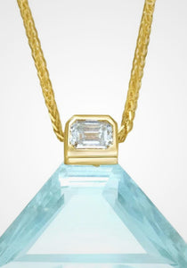 Aquamarine + Diamond Pyramid Contour, 18K Yellow Gold Necklace