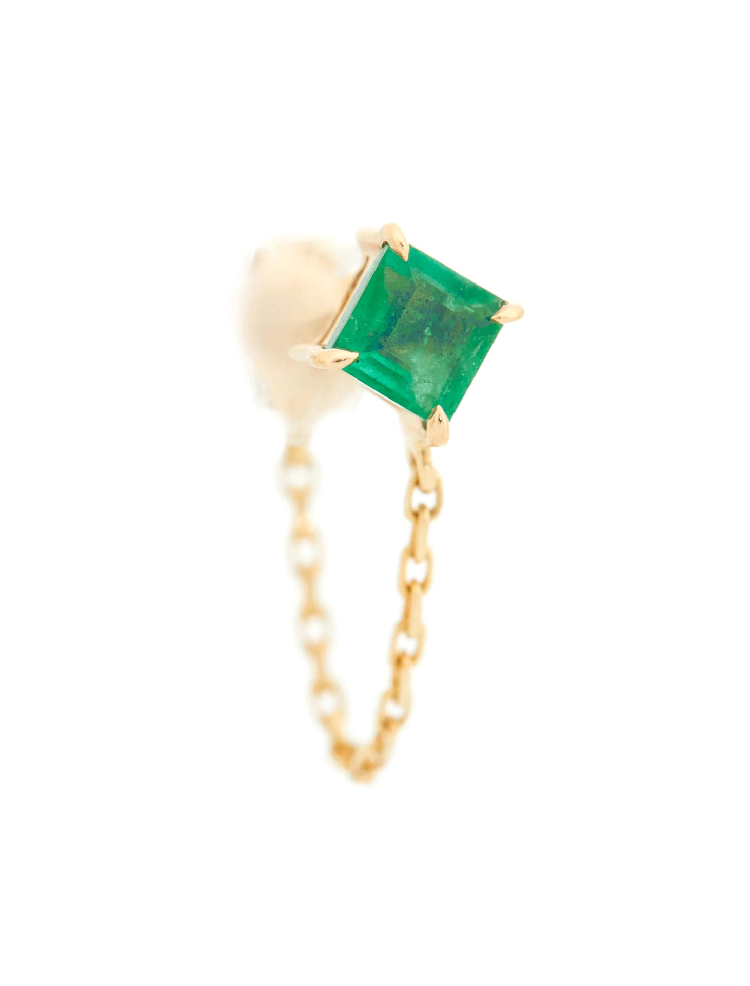 Chain, 14K Yellow Gold + Emerald Earring