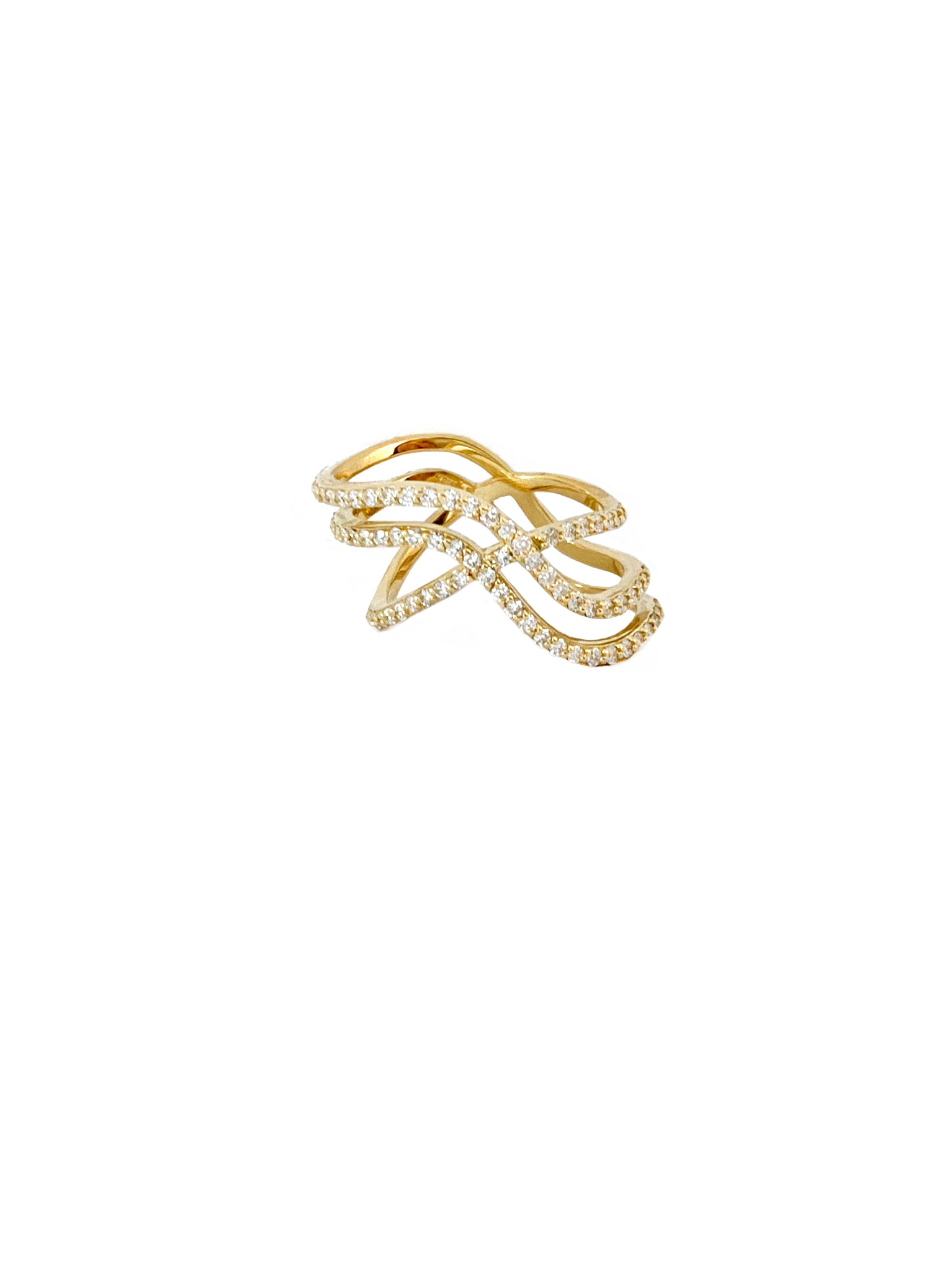 Infinity Three Row Curve, 18K Yellow Gold + Diamond Pavé Ring