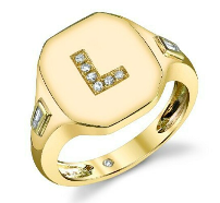 Letter K Initial, 18K Yellow Gold + Diamond Pinky Ring