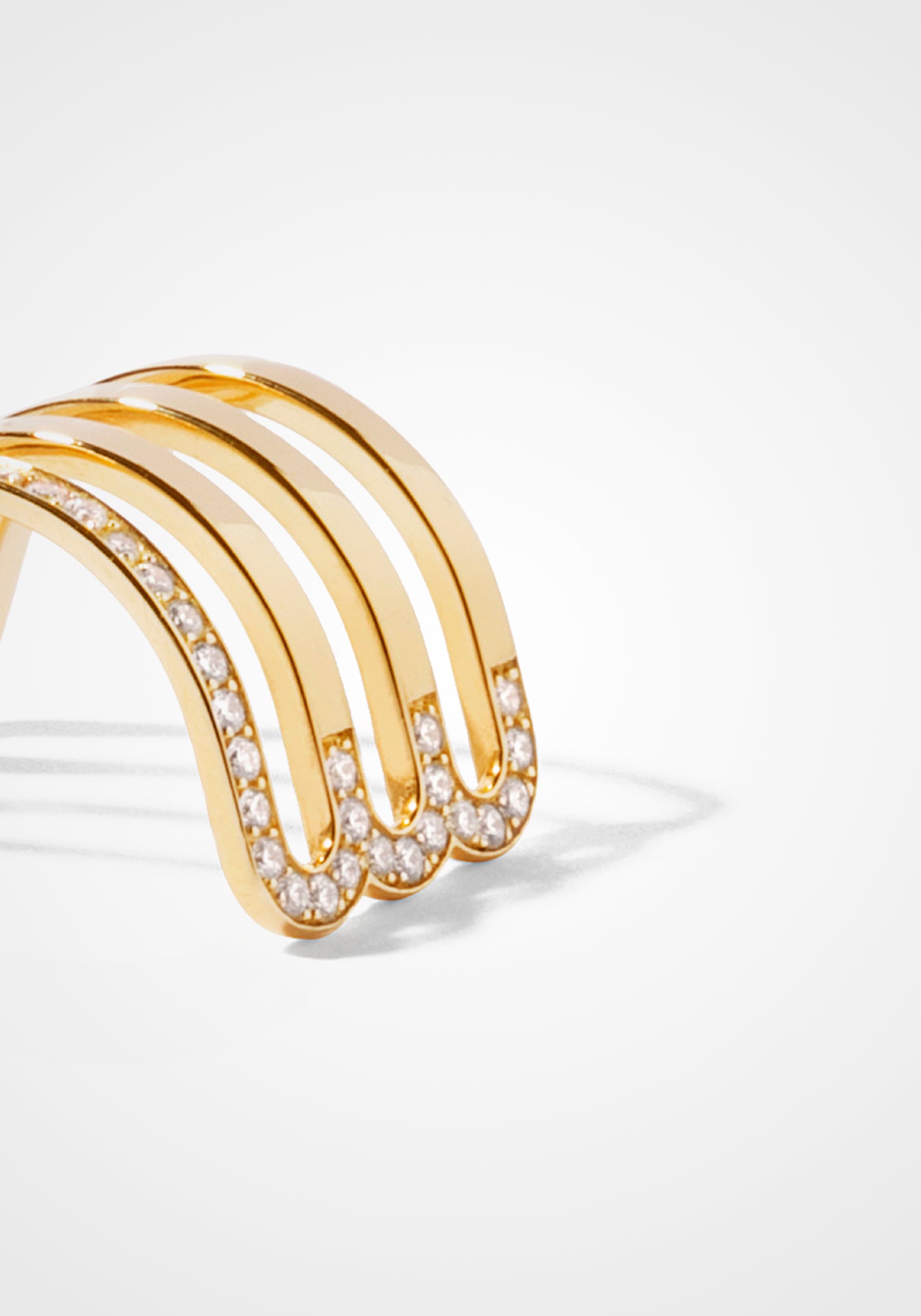 Étreintes Four Row, 18K Yellow Gold +  Full Diamond Pavé Polished Half Ring